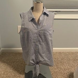 Anne Klein Light Blue Sleeveless Tie Front Blouse